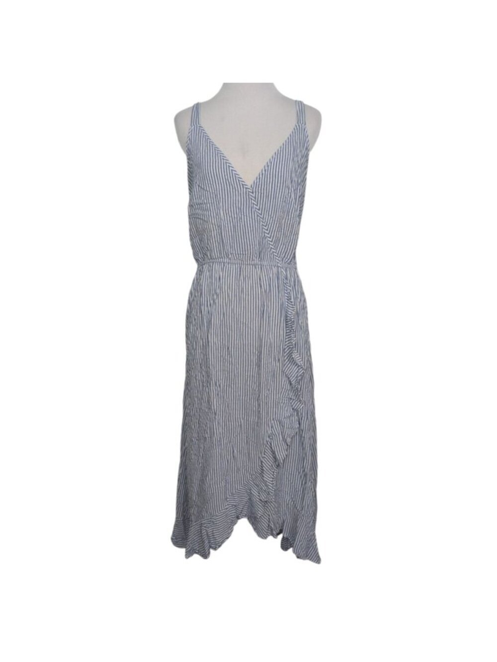 Naif Stripe Ruffle Dress Womens Size Large Blue White Nautical Summer Sleeveless